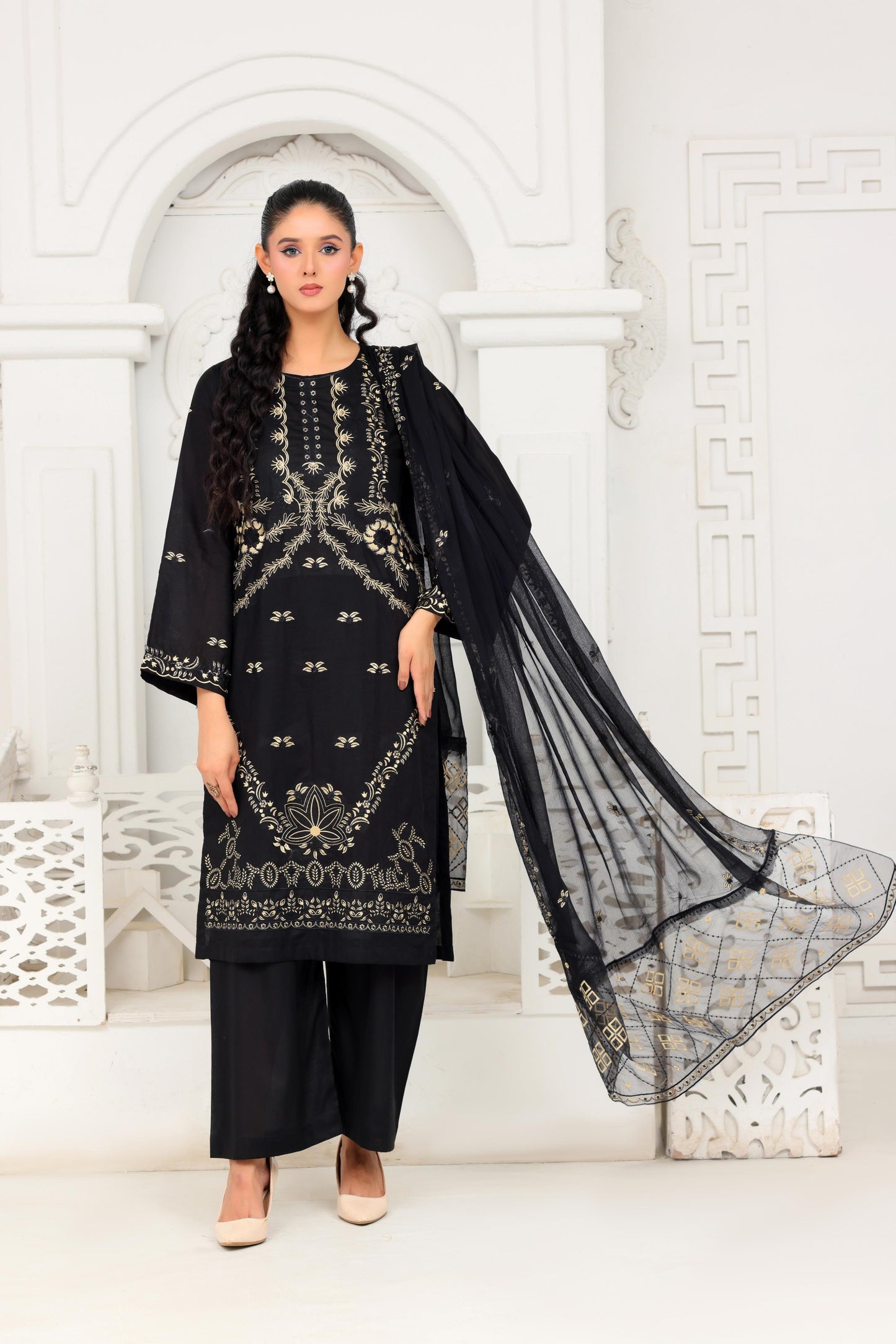 IB908 - Embroidered 3-Piece Unstitched Suit