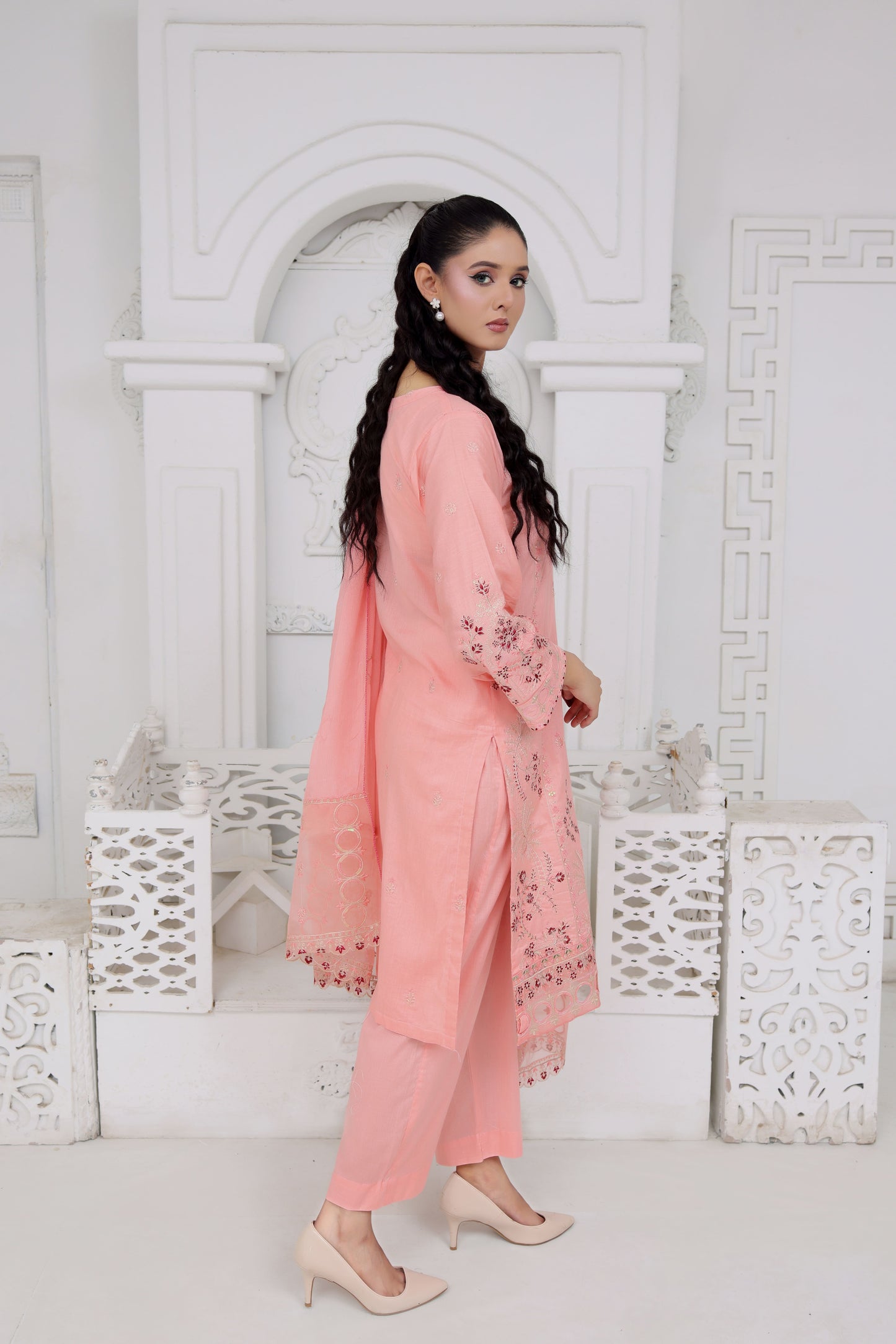 IB906 - 3PC Embroidered Lawn Unstitched Suit with Bamber Pallu Dupatta
