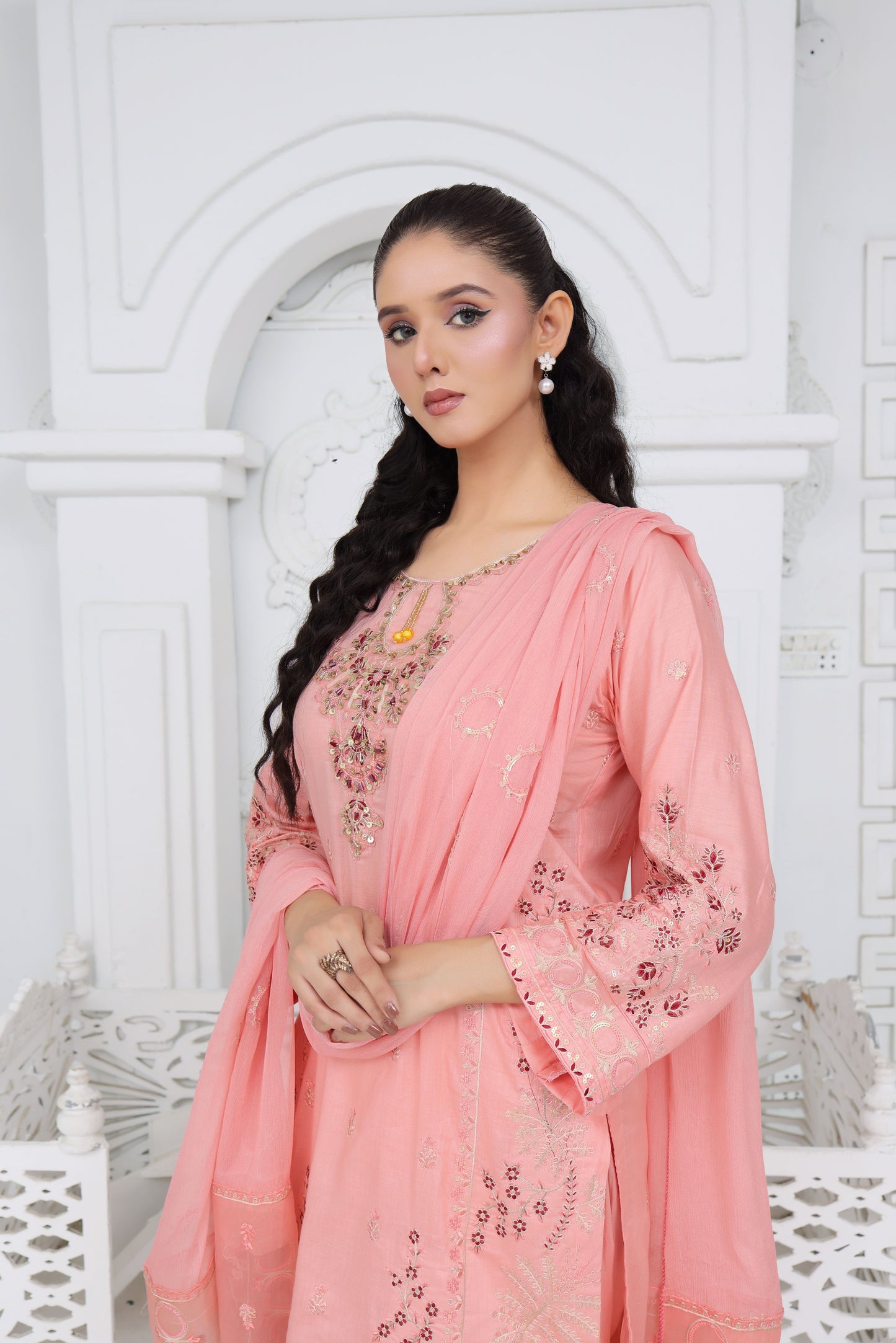 IB906 - 3PC Embroidered Lawn Unstitched Suit with Bamber Pallu Dupatta