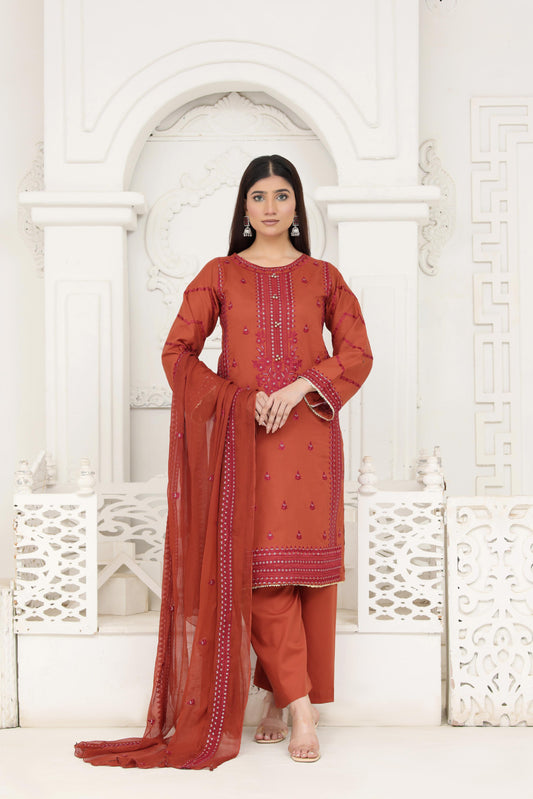 IB905 - Embroidered 3-Piece Unstitched Suit with Sequin Details