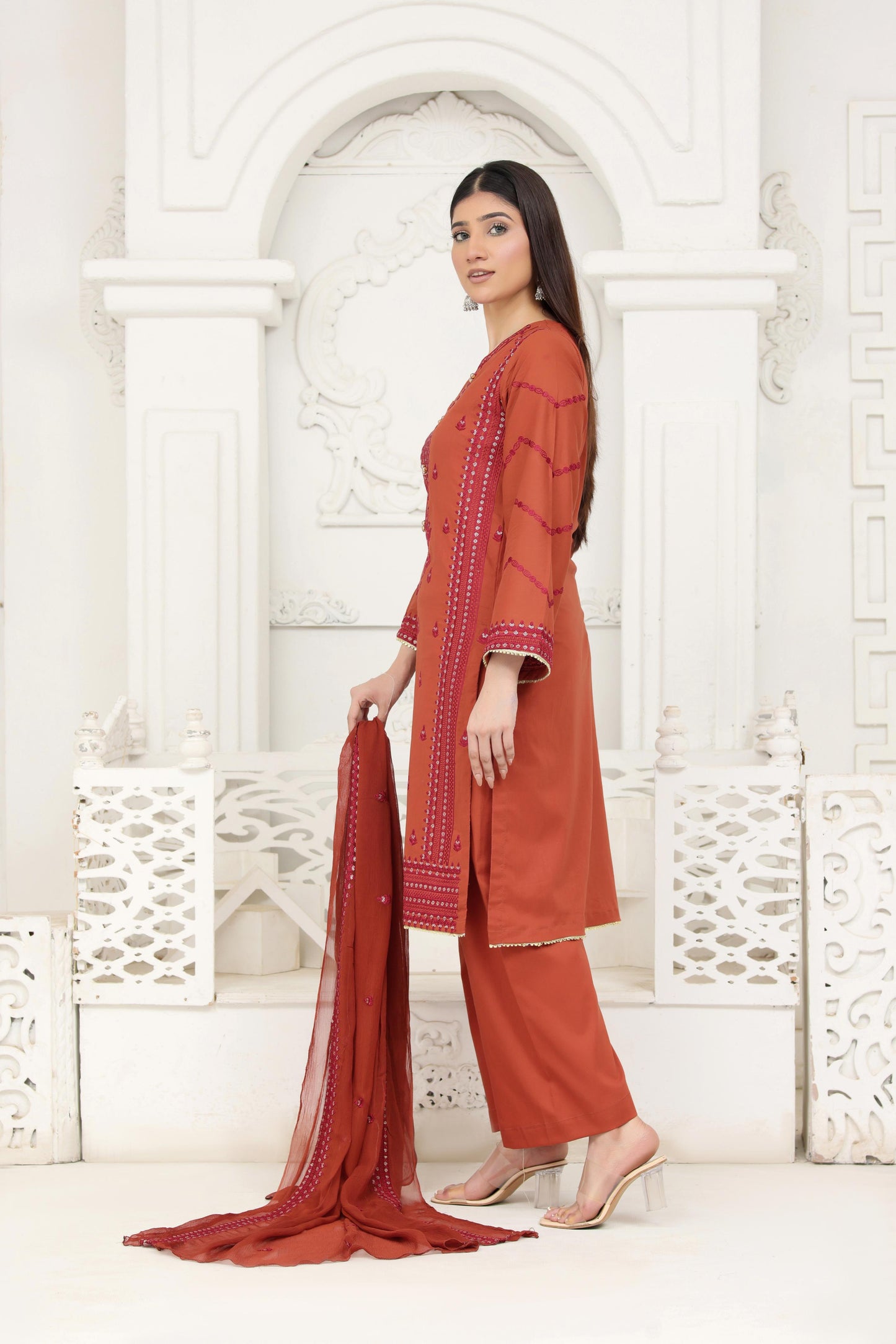 IB905 - Embroidered 3-Piece Unstitched Suit with Sequin Details