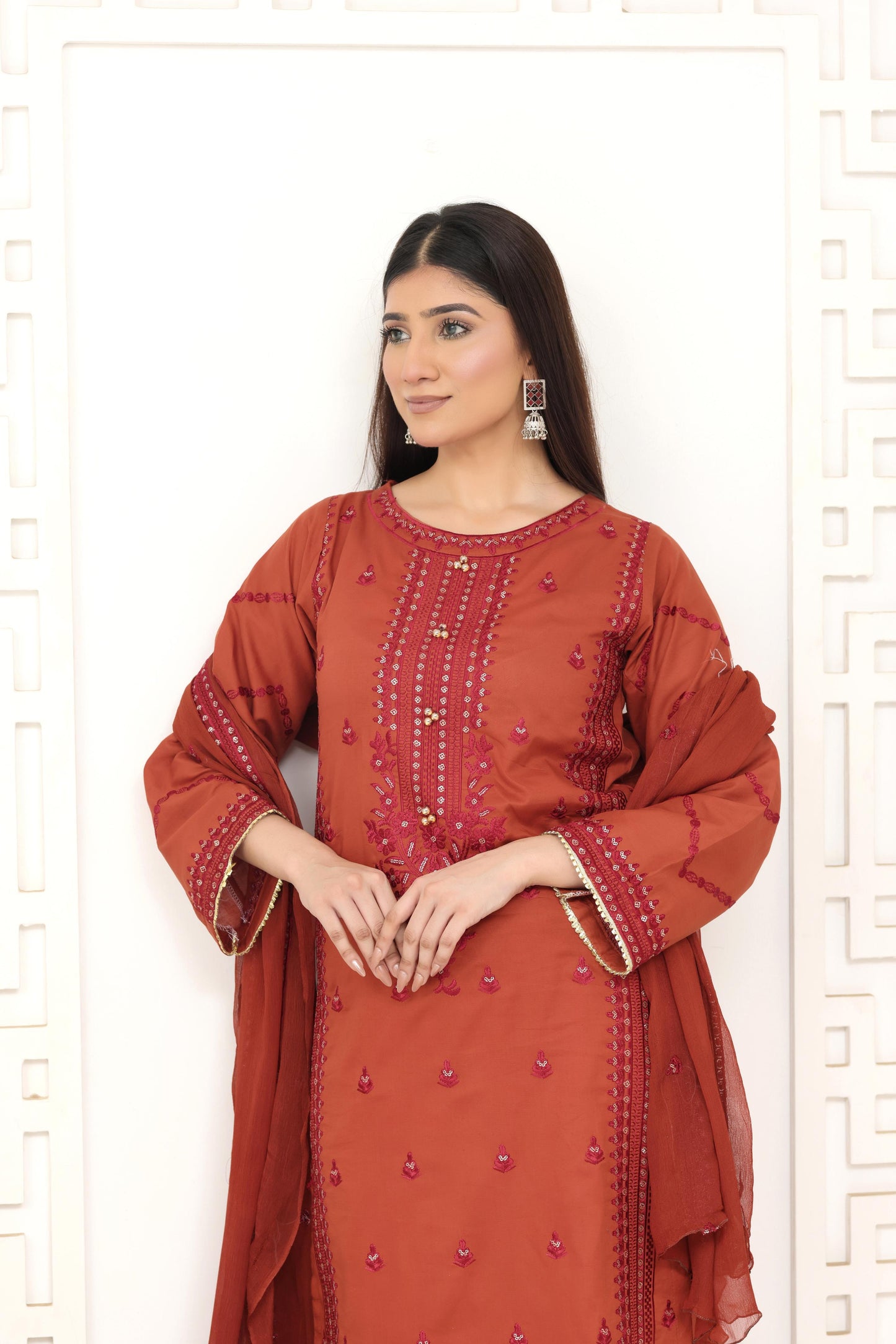 IB905 - Embroidered 3-Piece Unstitched Suit with Sequin Details