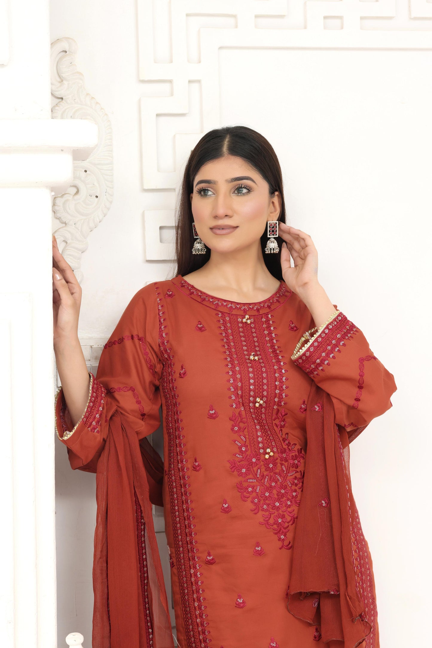 IB905 - Embroidered 3-Piece Unstitched Suit with Sequin Details