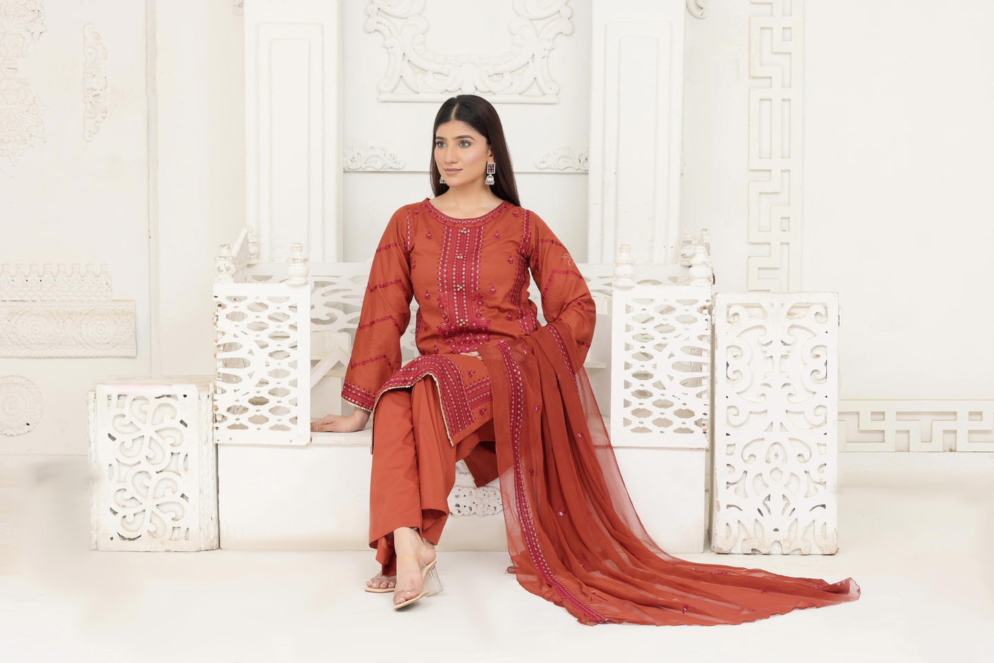 IB905 - Embroidered 3-Piece Unstitched Suit with Sequin Details