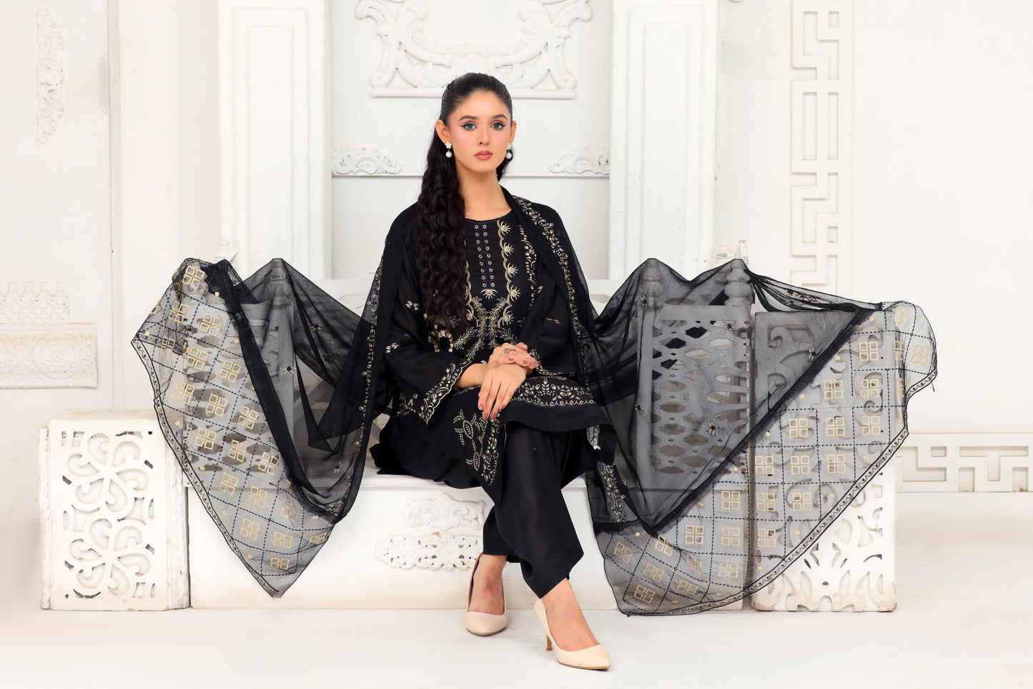 IB908 - Embroidered 3-Piece Unstitched Suit