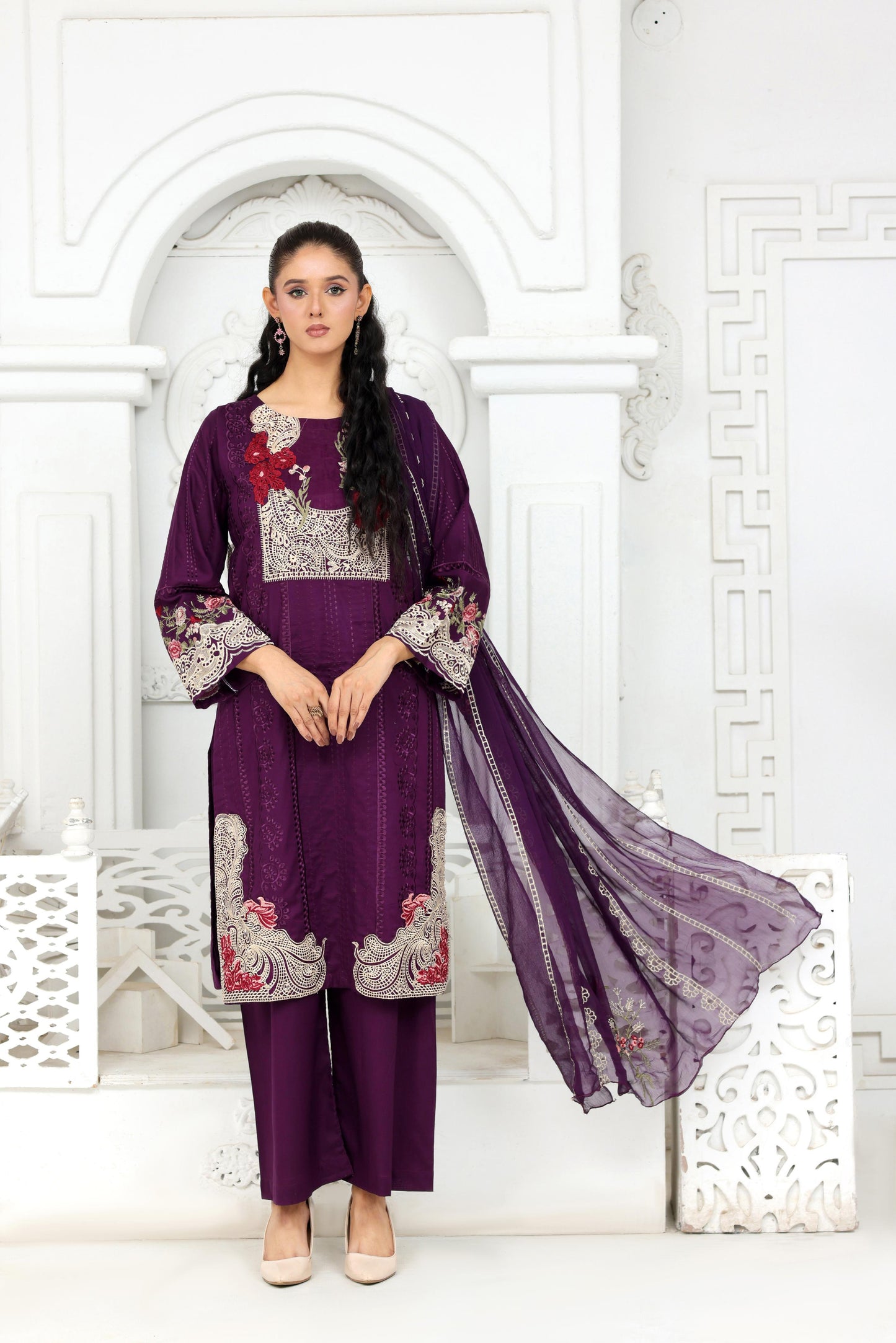 IB907 - 3PC Embroidered Lawn Unstitched Suit with Bamber Dupatta