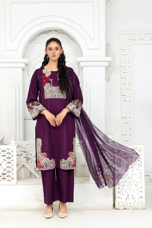 IB907 - 3PC Embroidered Lawn Unstitched Suit with Bamber Dupatta