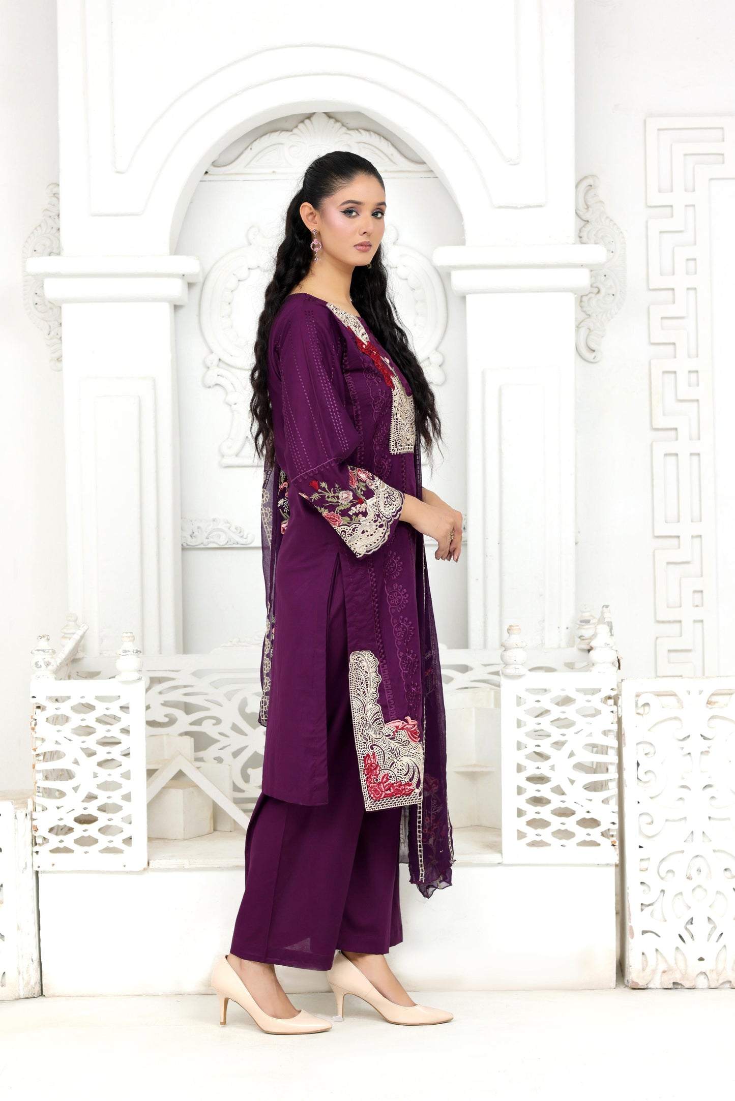 IB907 - 3PC Embroidered Lawn Unstitched Suit with Bamber Dupatta