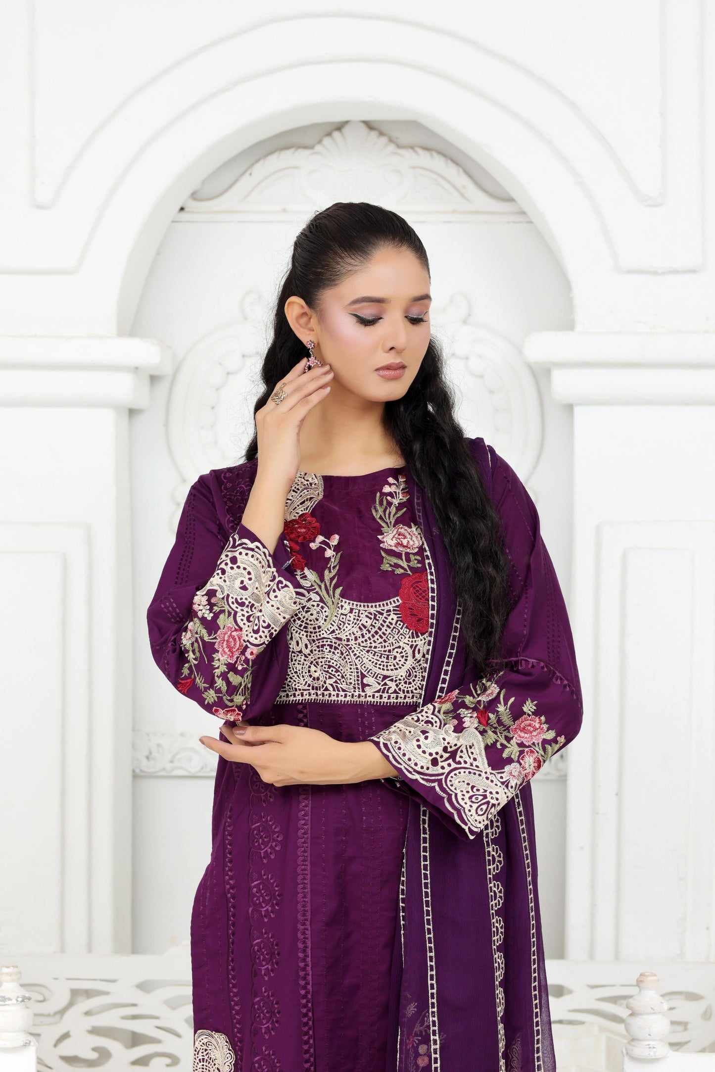 IB907 - 3PC Embroidered Lawn Unstitched Suit with Bamber Dupatta
