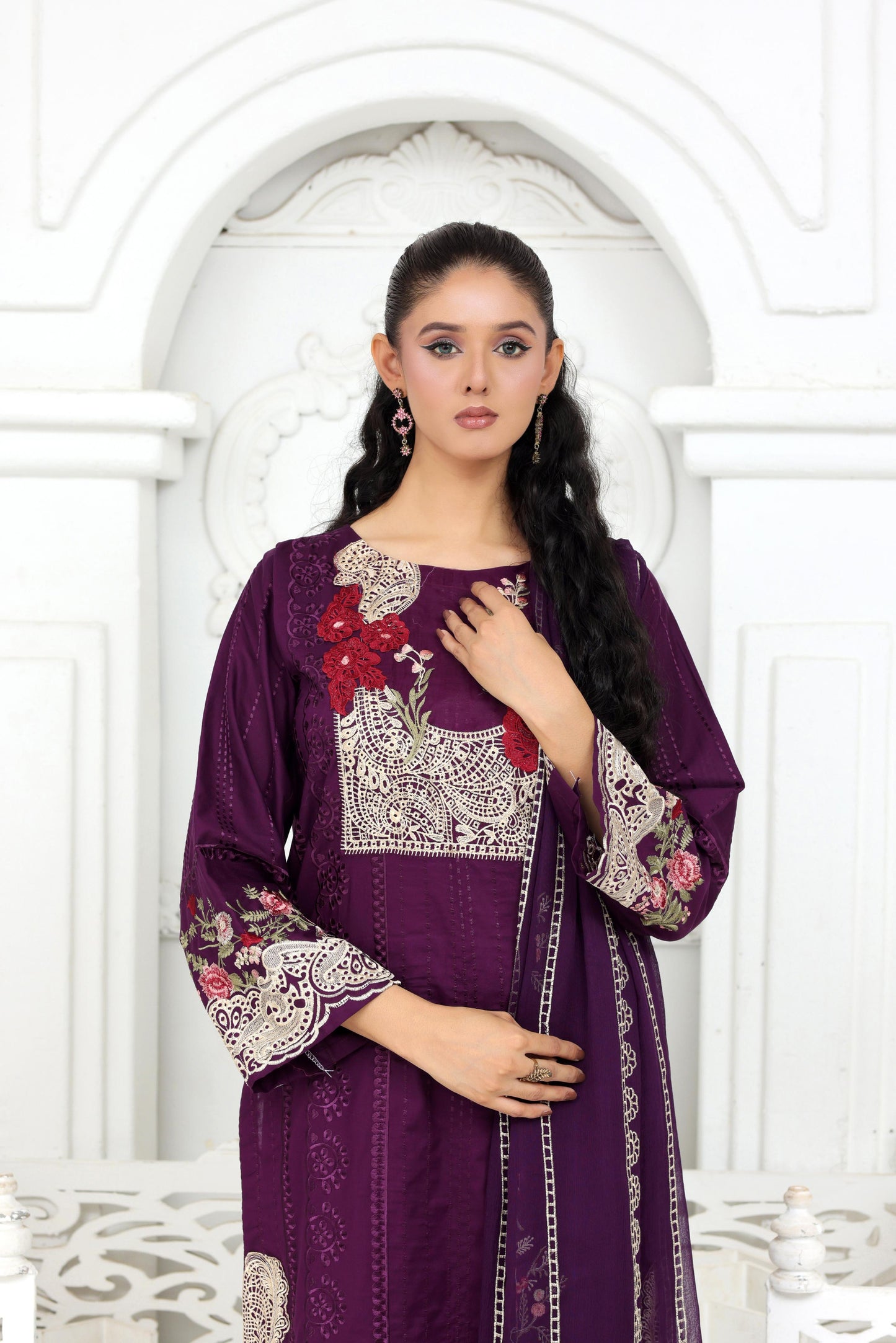 IB907 - 3PC Embroidered Lawn Unstitched Suit with Bamber Dupatta