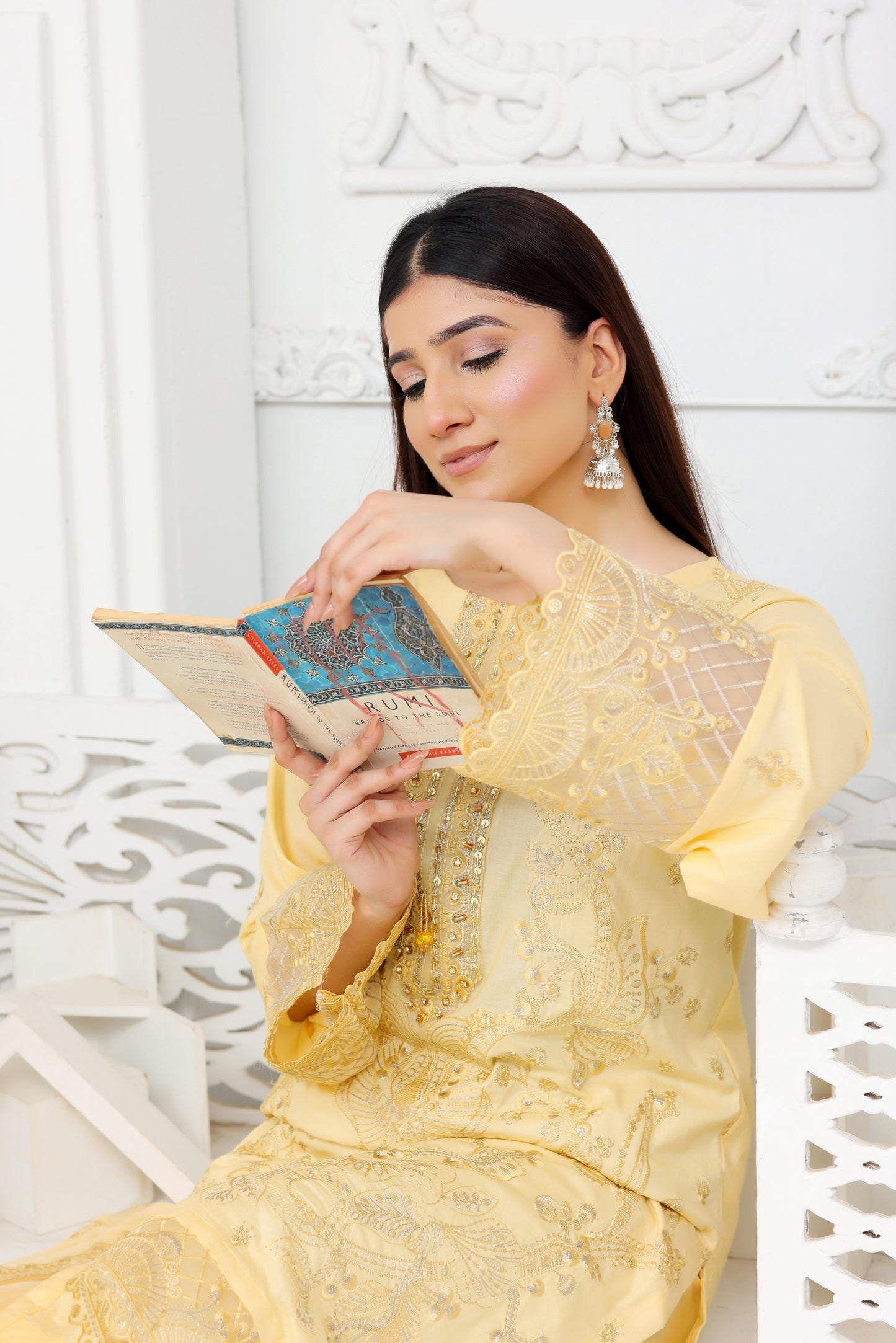 IB903 - Elegant Light Yellow Embroidered 3-Piece Unstitched Suit