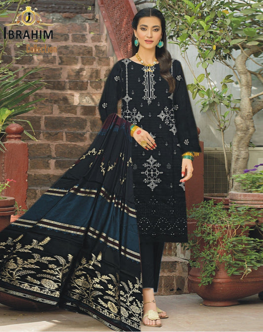 Ibrahim Collection – BanaDora Lawn Unstitched Embroidered 3PC Suit with 3D Brosha Shawl
