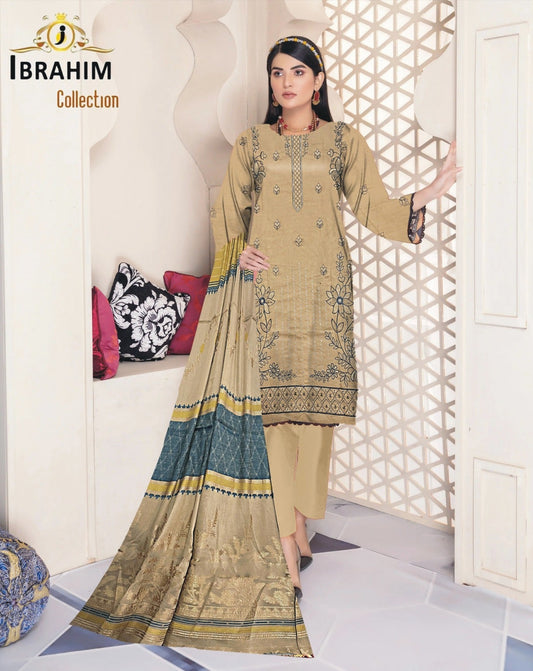 Ibrahim Collection – BanaDora Lawn Unstitched Embroidered 3PC Suit with 3D Brosha Shawl