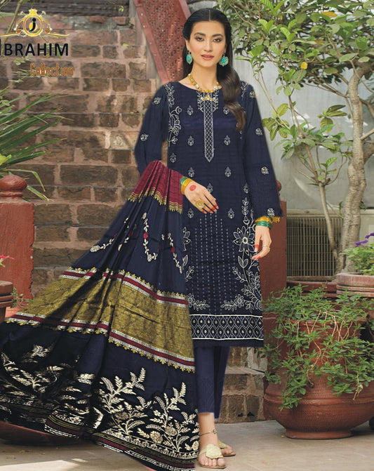 Ibrahim Collection – BanaDora Lawn Unstitched Embroidered 3PC Suit with 3D Brosha Shawl