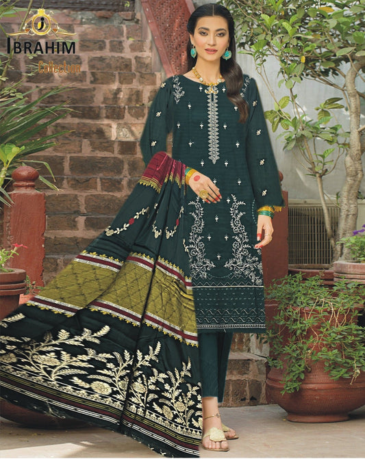 Ibrahim Collection – BanaDora Lawn Unstitched Embroidered 3PC Suit with 3D Brosha Shawl