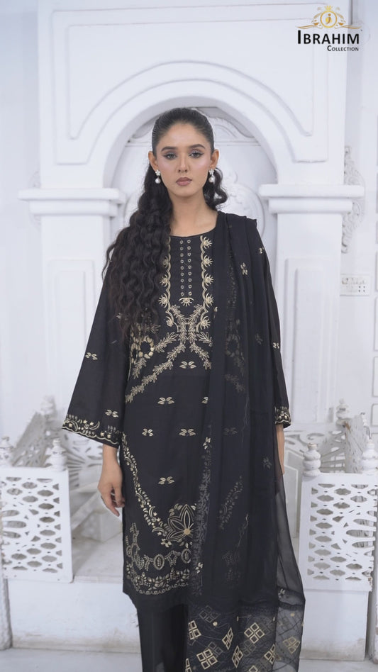 IB908 - Embroidered 3-Piece Unstitched Suit